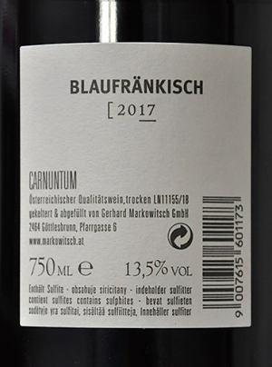Etikett Blaufränkisch 2017 - Carnuntum - Weingut GERHARD MARKOWITSCH