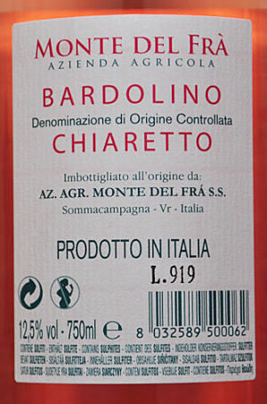Etikett Artikelname Bardolino Chiaretto 2017 - Azienda Agricola Monte del Frá