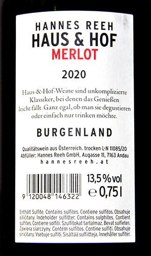 Etikett Merlot „Haus & Hof“ 2019 - Weingut Hannes Reeh