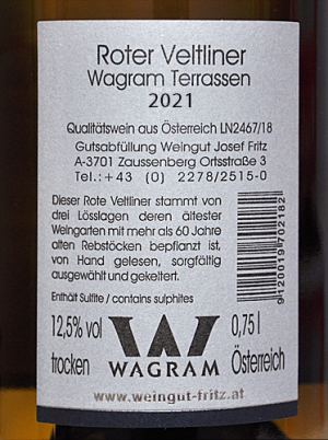 Etikett Roter Veltliner – Wagram-Terrassen 2018 - Weingut Josef Fritz